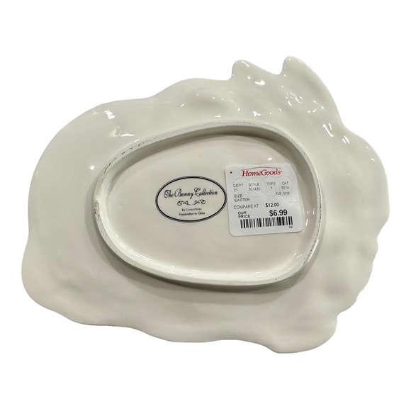 Porcelain Bunny Canapé Plate Serving Dish Candy Bowl Corner Ruby Easter Decor - Picture 4 of 6